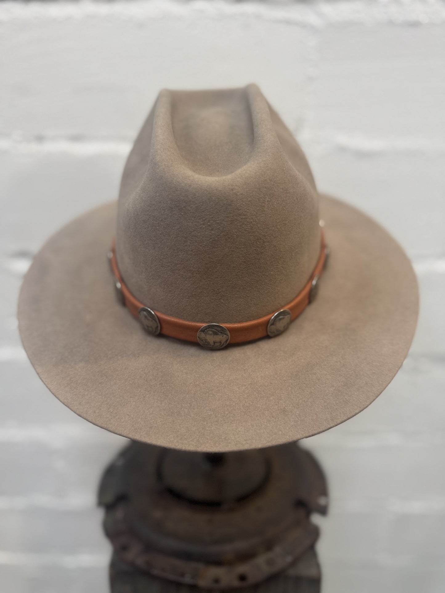 Brown Leather with Buffalo Coin Hat Band - Peyote Bird