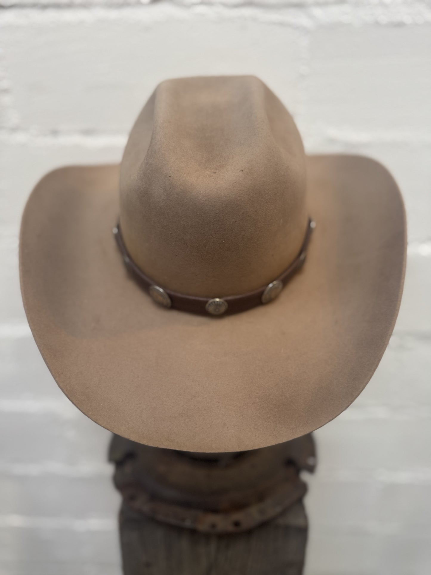Dark Brown Leather w/ Buffalo & Flower Burst Coins Hat Band- Peyote Bird