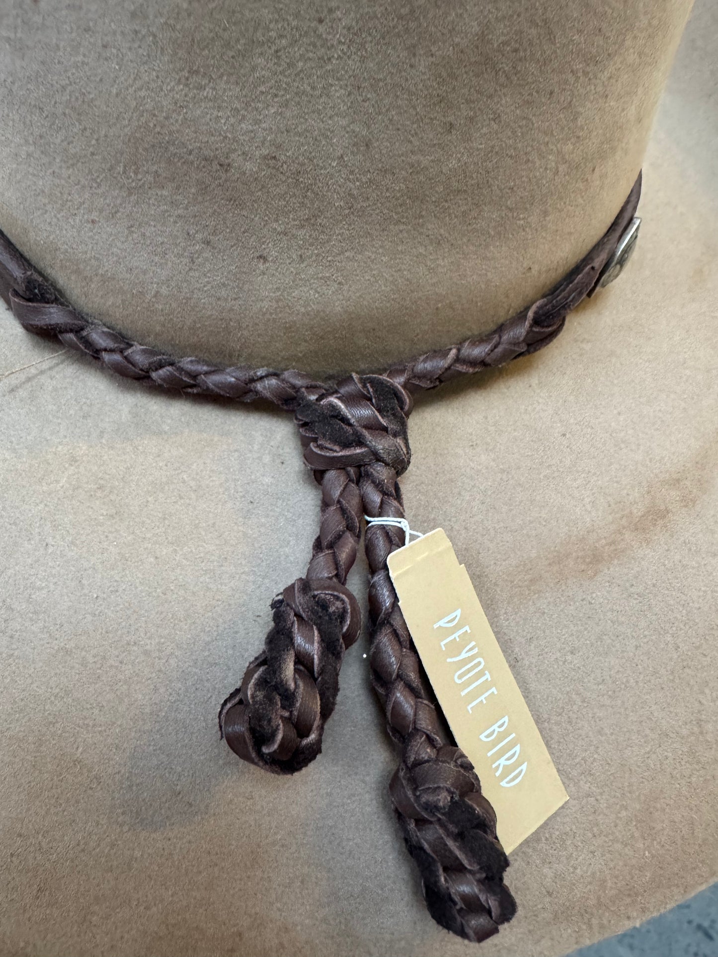 Dark Brown Leather w/ Buffalo & Flower Burst Coins Hat Band- Peyote Bird
