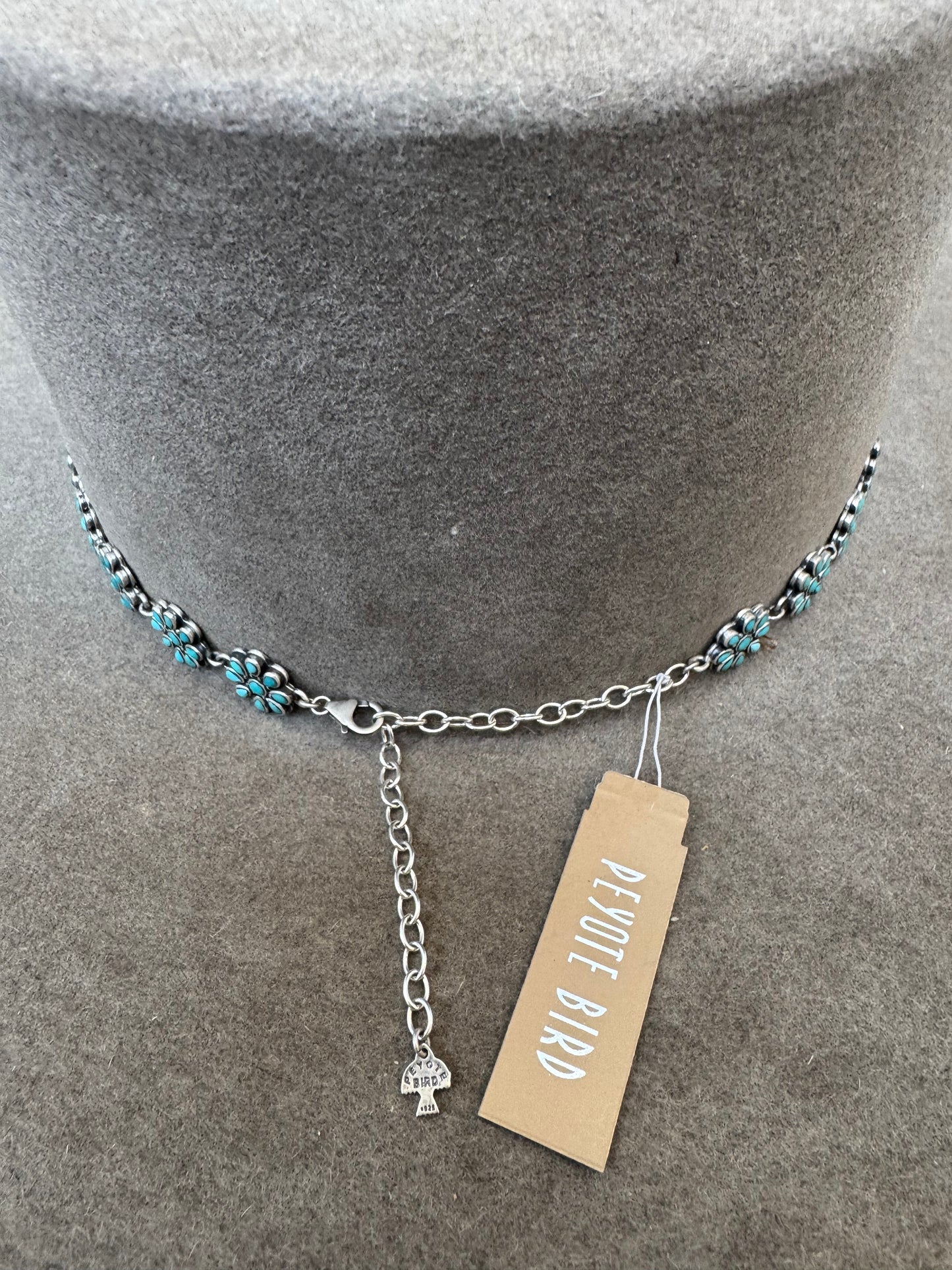 Turquoise & Silver Flower Hat Band - Peyote Bird