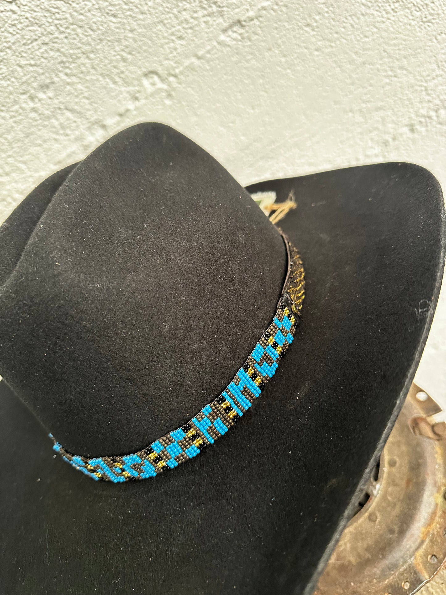 Bridger Leather Black, Blue & Gold Geometric