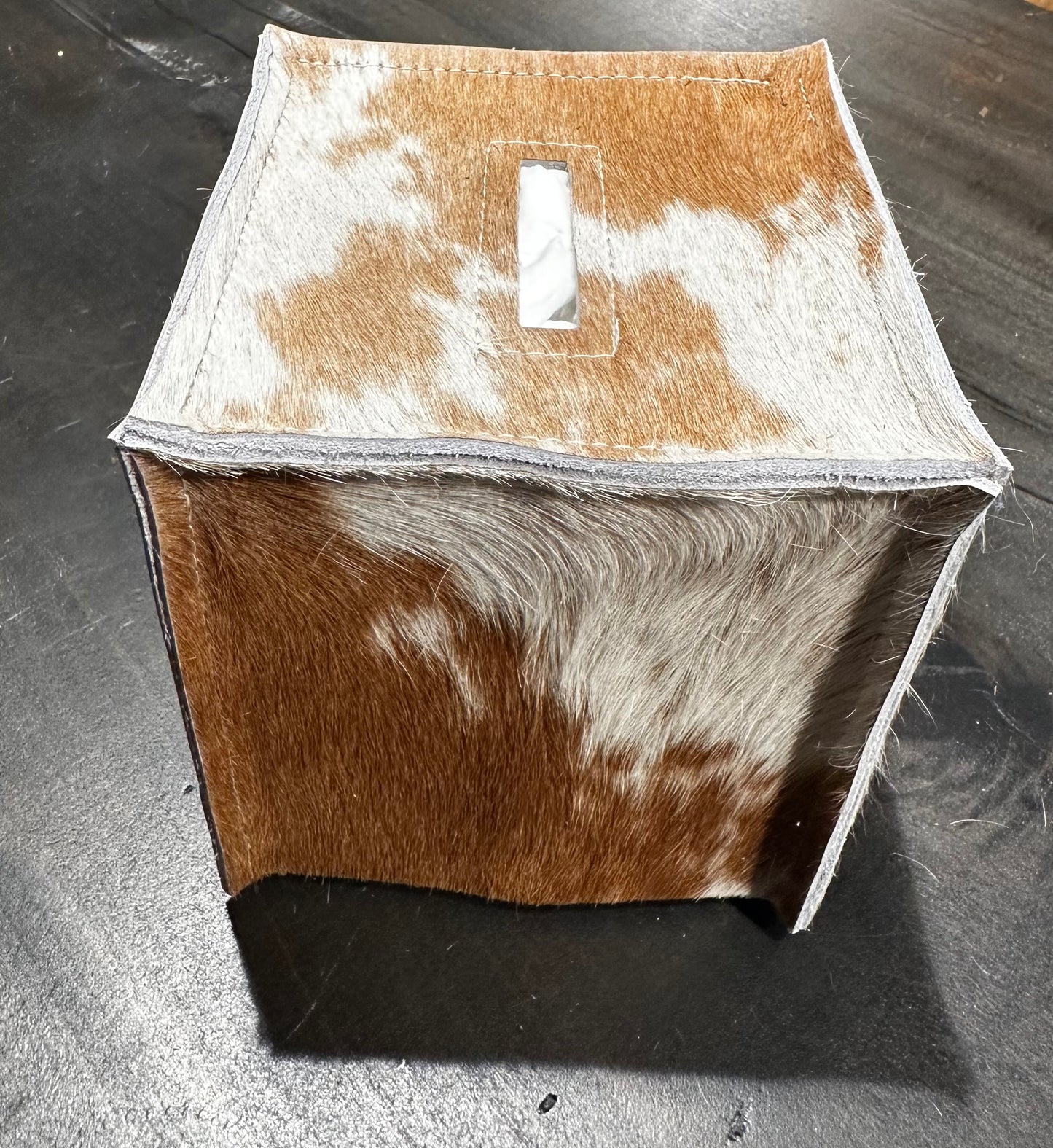 White and Camel Hair on Hide Leather Tissue Boxes