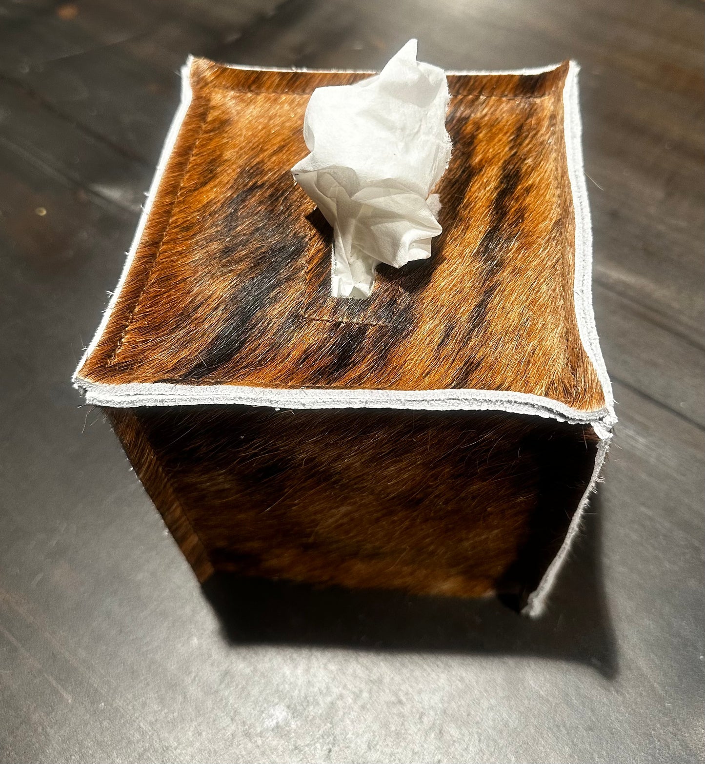 Dark Chocolate Hair on Hide Leather Tissue Boxes