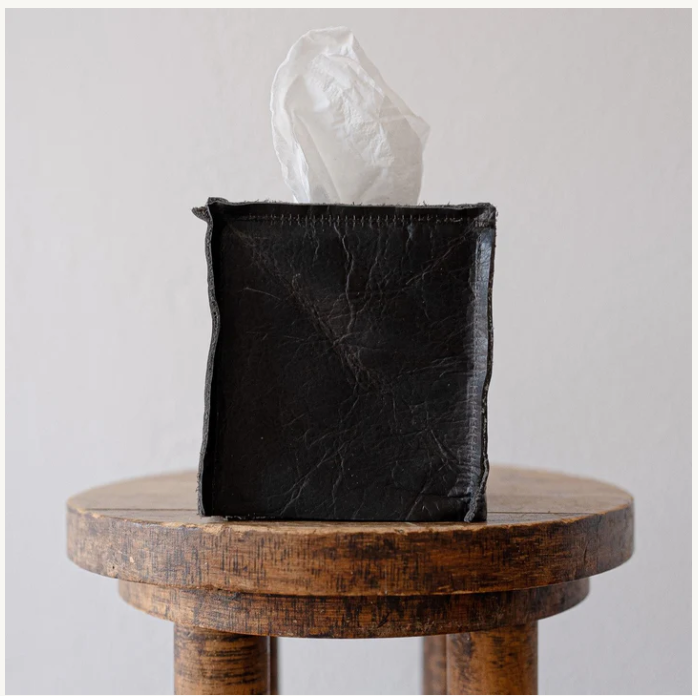 Black Bison Leather Tissue Boxes