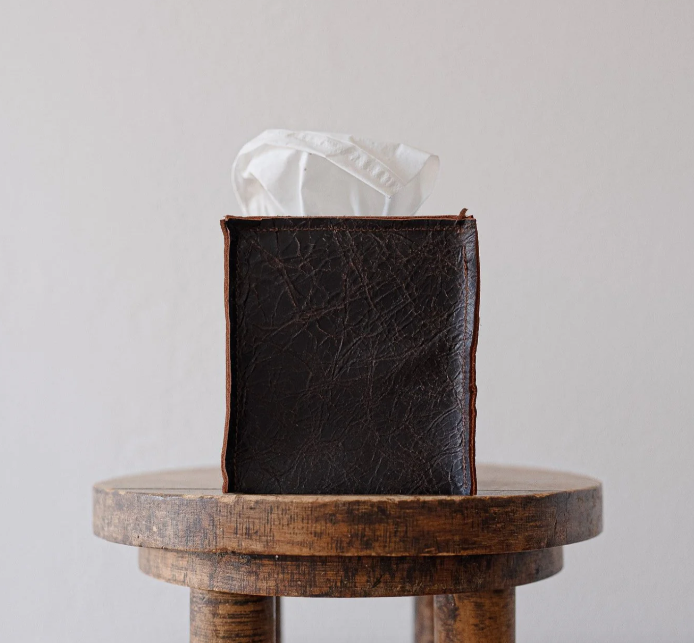 Dark Brown and Rust Cracked Leather Tissue Boxes