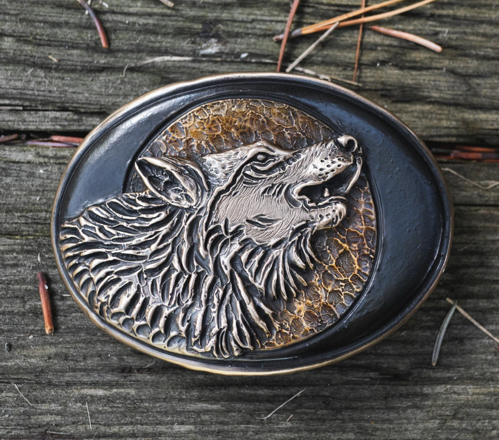 Howling Wolf Waterhorse Bronze Buckle