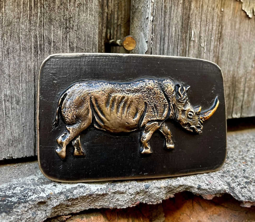 White Rhinoceros Waterhorse Bronze Buckle