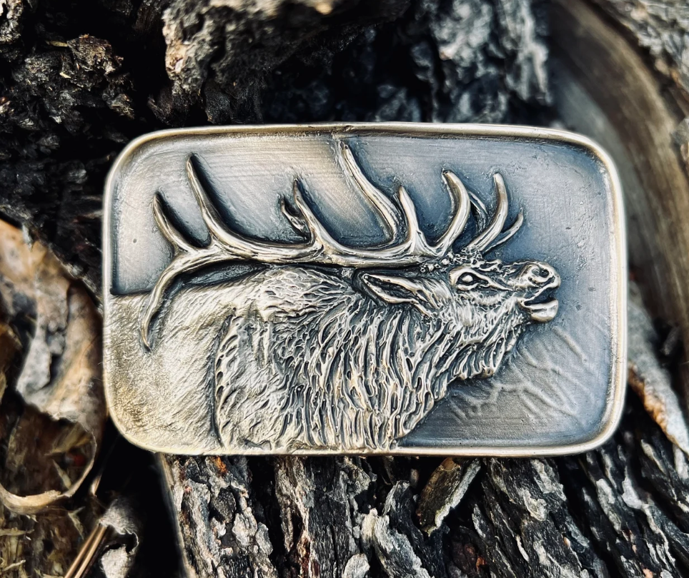 Bull Elk Bust Waterhorse Bronze Buckle