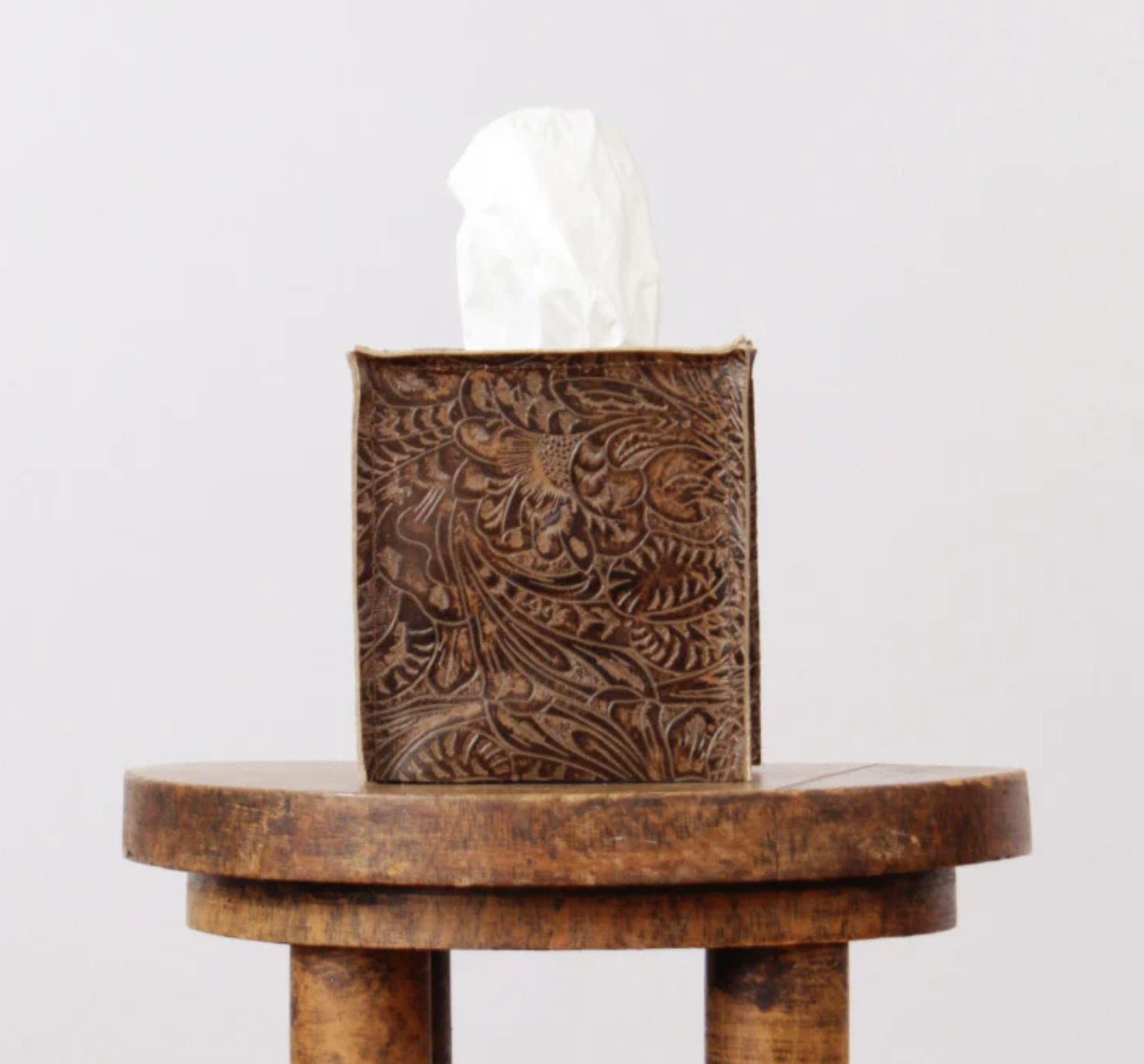 Embossed Brown Bison LeatherTissue Boxes