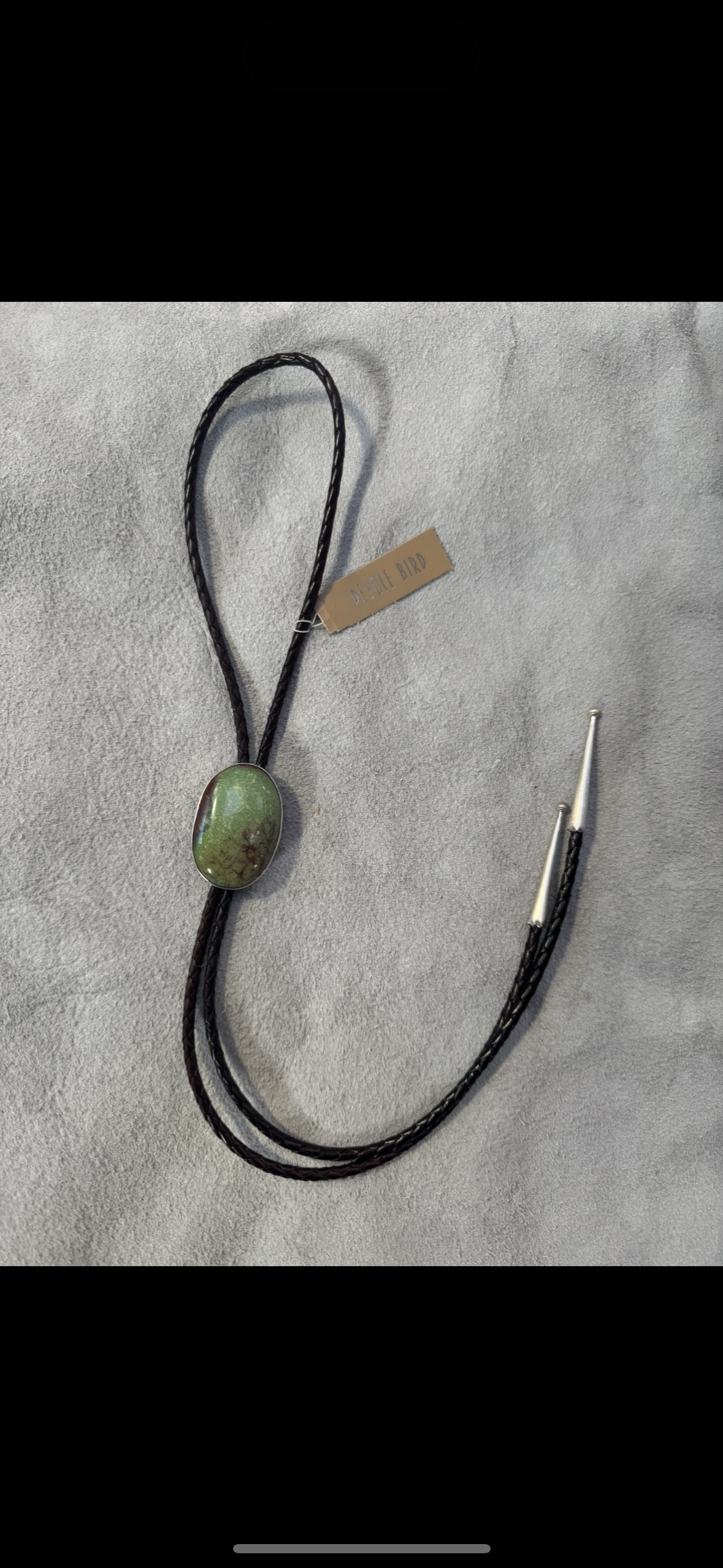 Peyote Bird Bolo Tie Green Gem