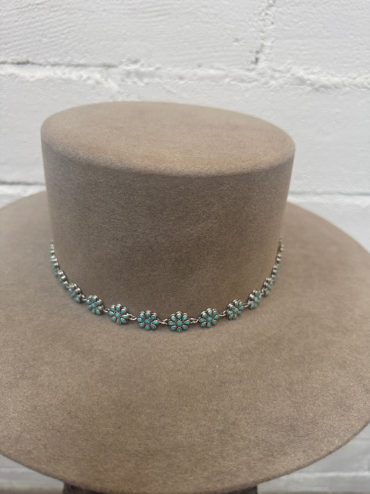 Turquoise & Silver Flower Hat Band - Peyote Bird