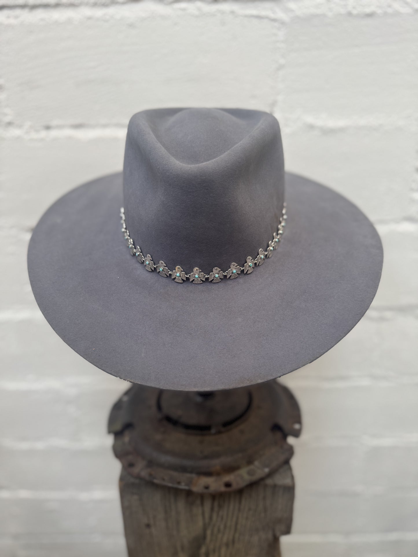 Silver & Turquoise Birds Hat Band - Peyote Bird