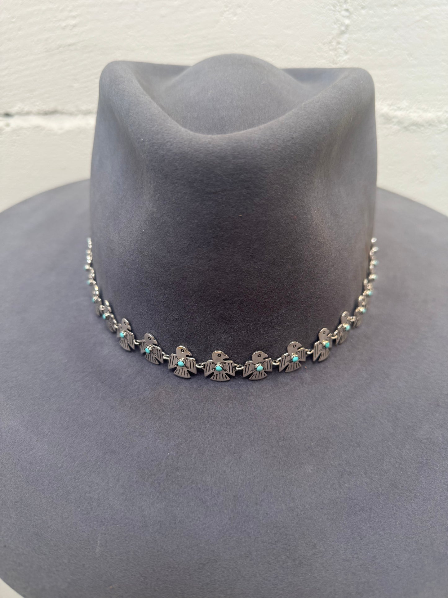 Silver & Turquoise Birds Hat Band - Peyote Bird