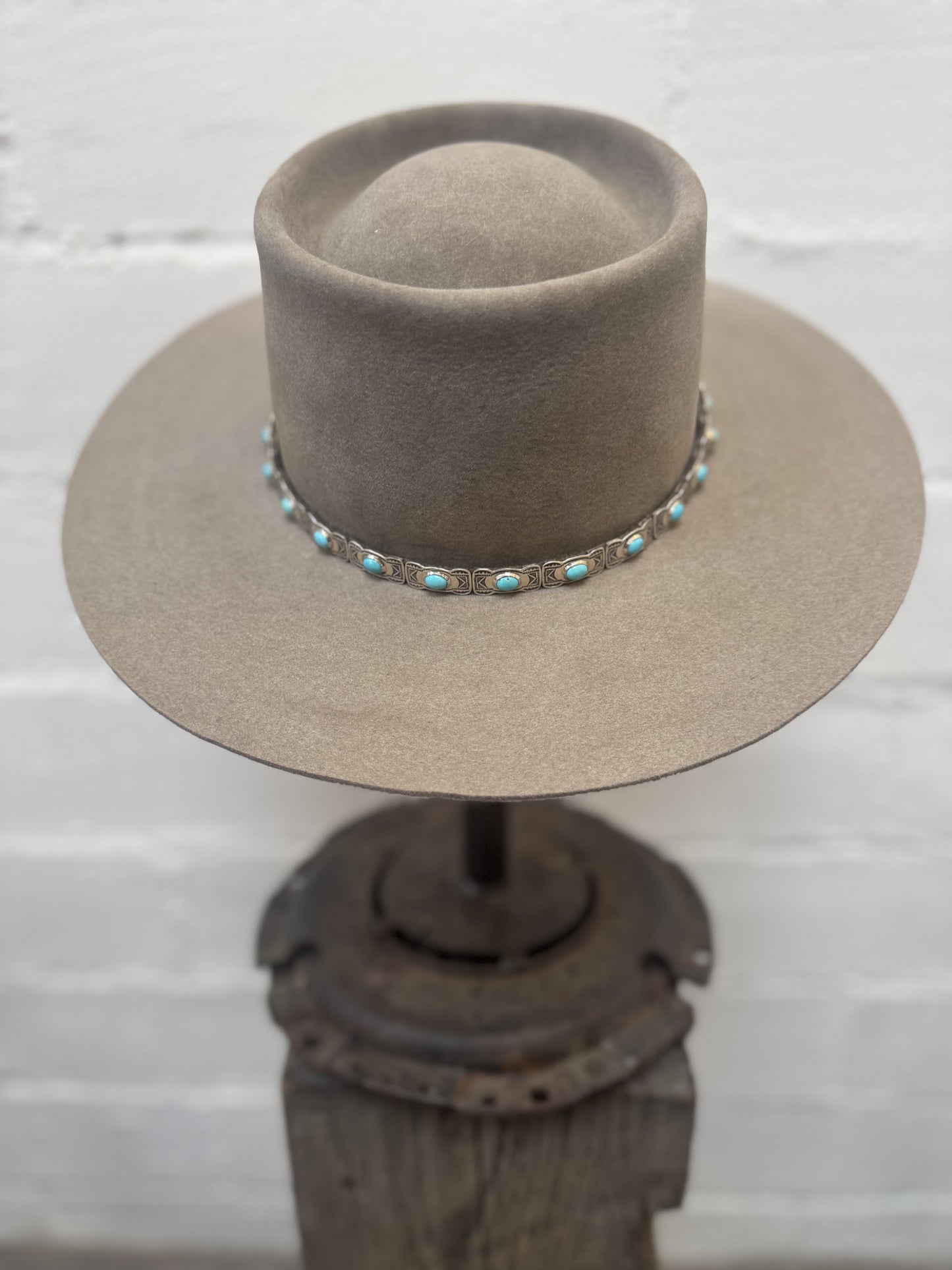 Silver & Turquoise Circles Hat Band - Peyote Bird