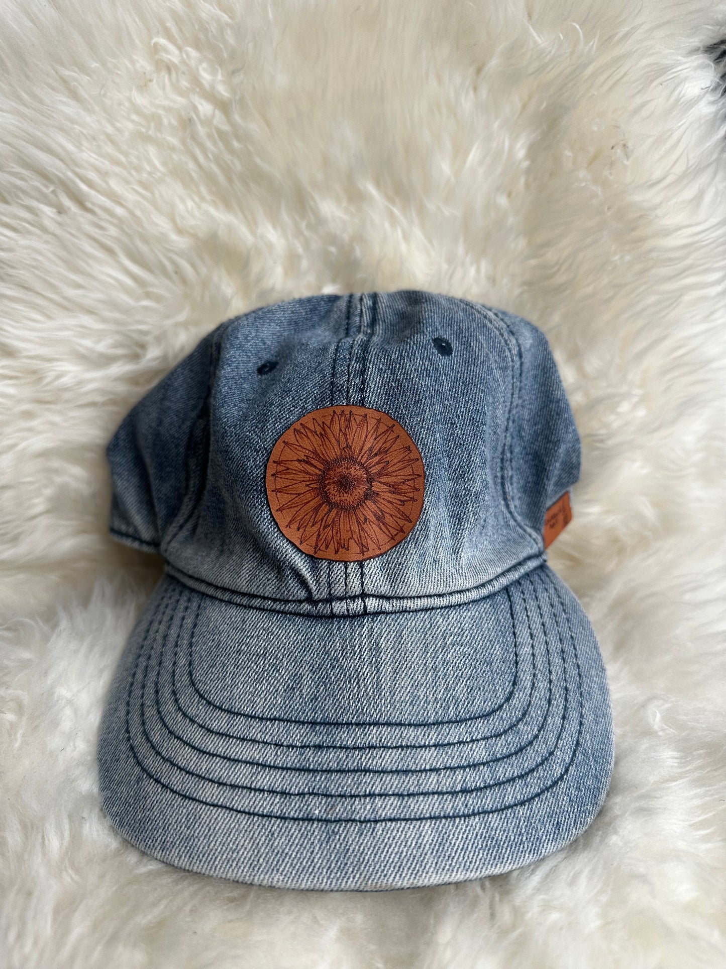 Steph Kasun Art Acid Wash Denim Flower Hat