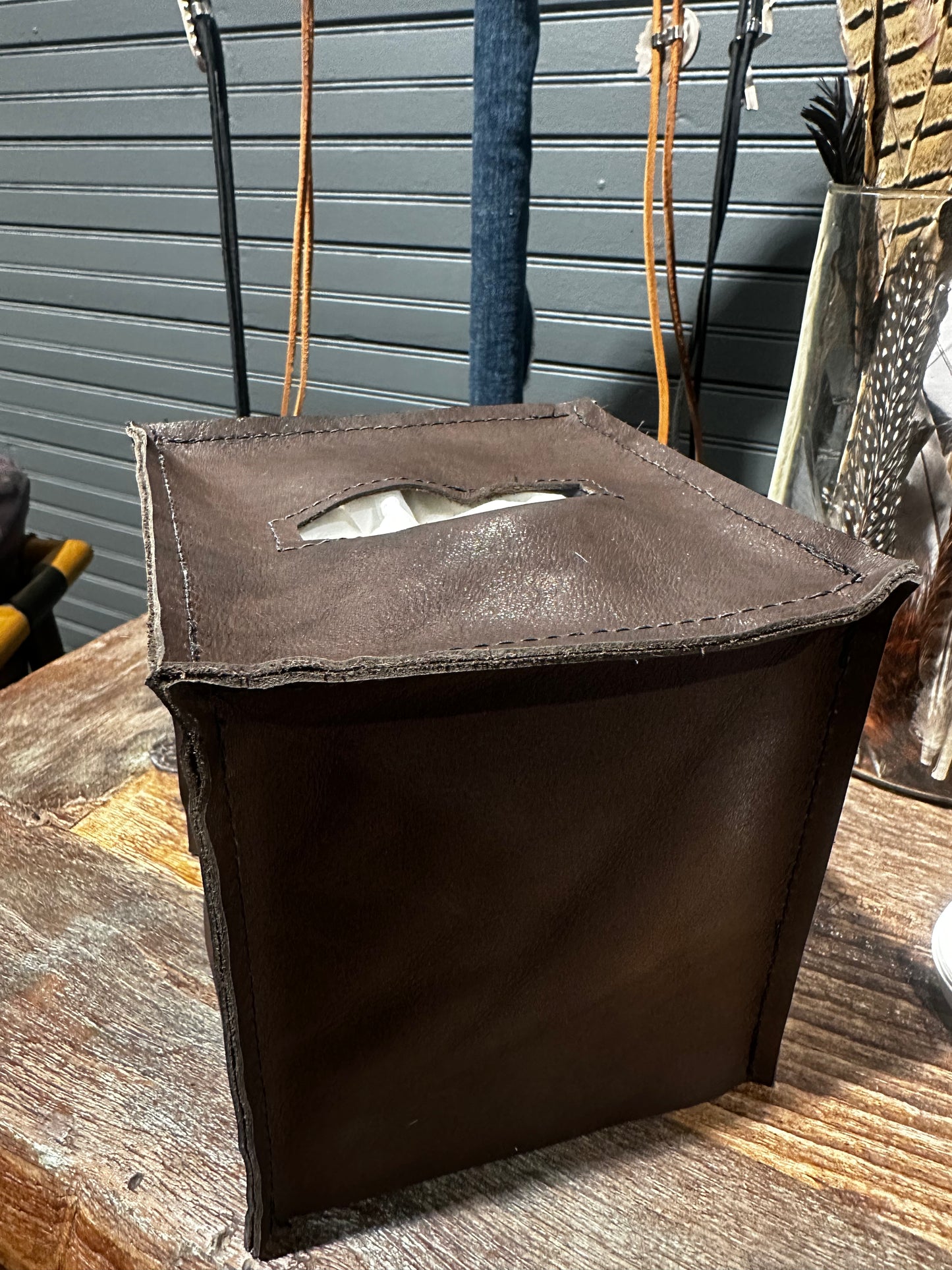 Dark Mushroom Silver Leather Tissue Boxes