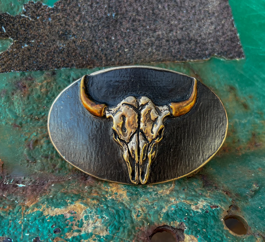 Bison Skull Waterhorse Bronze Buckle