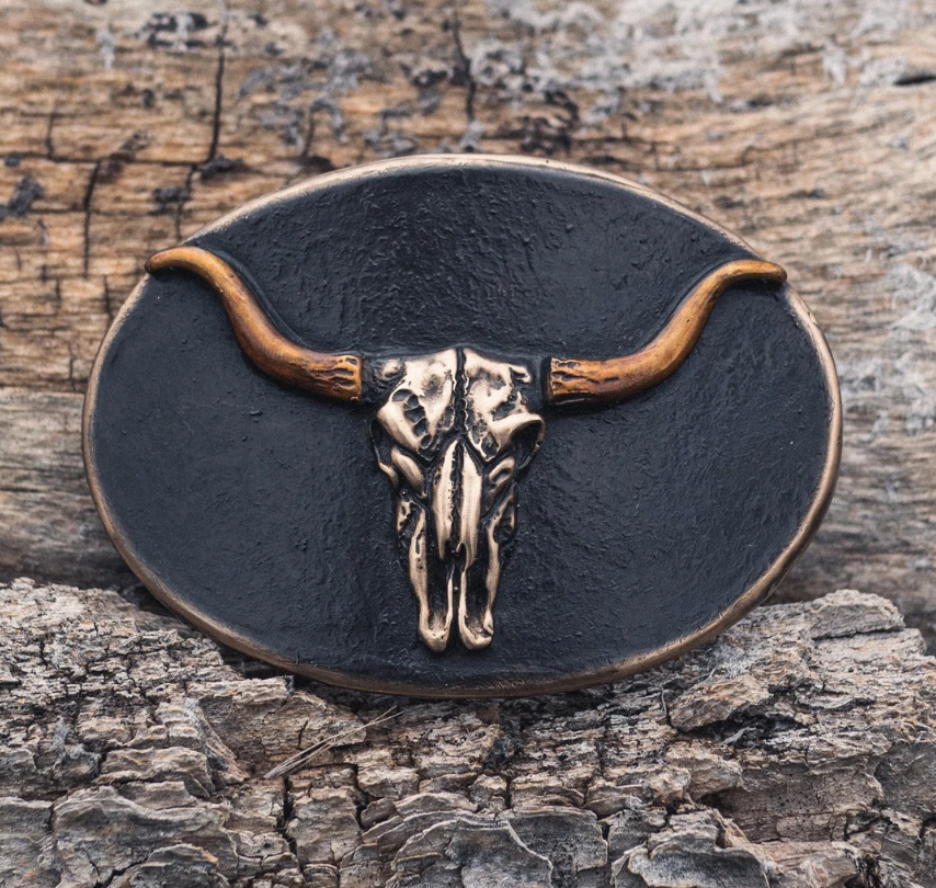 Oval Longhorn Waterhorse Bronze Buckle