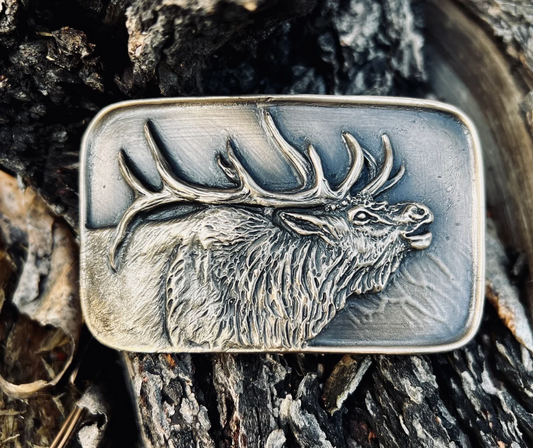 Bull Elk Bust Waterhorse Bronze Buckle